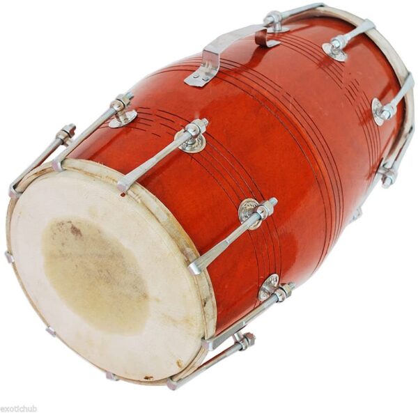Satnam Traditional 16-Inches Bolt Tuned Handmade Wooden Dholak Drum | Music Instrument - Made in India (Cherry Red)